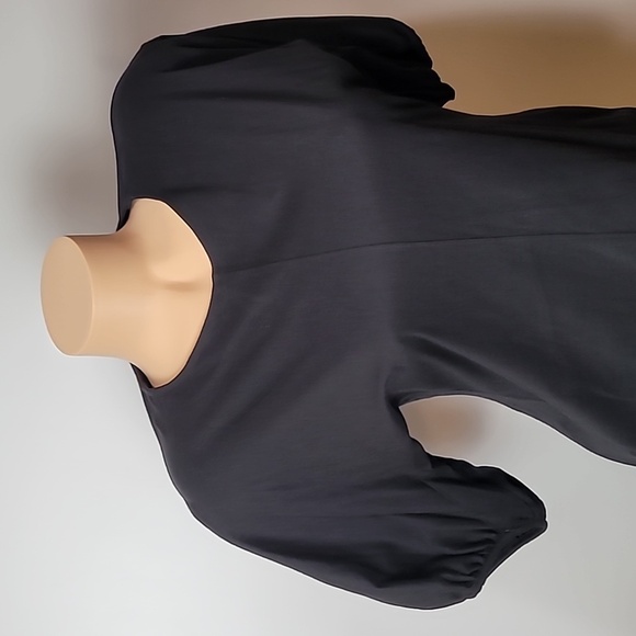 It has pockets!!! UNIQLO BLACK COTTON DRESS ~ PUFFY SLEEVES ~ SIDE SEAM POCKETS - Picture 3 of 14